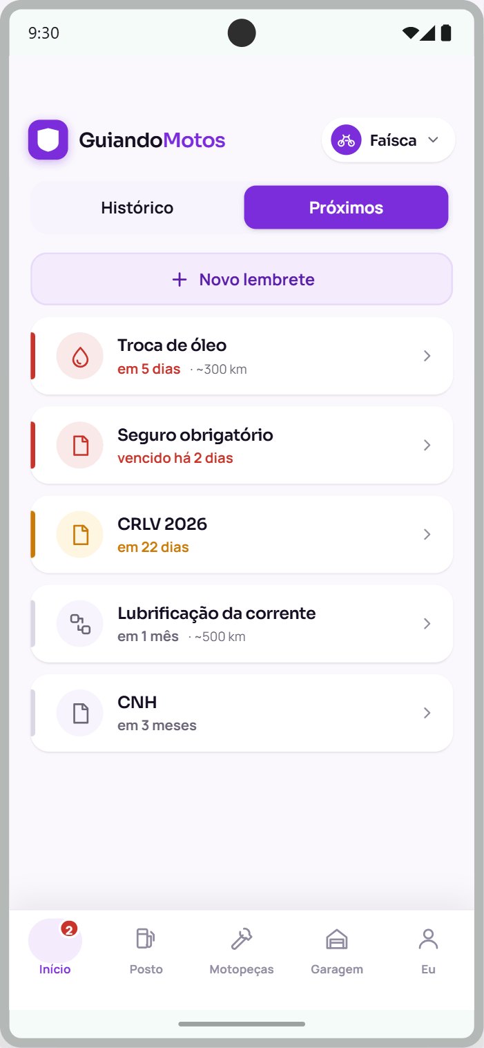 Lembretes do app: troca de óleo, seguro, CRLV e CNH, cada um com seu prazo