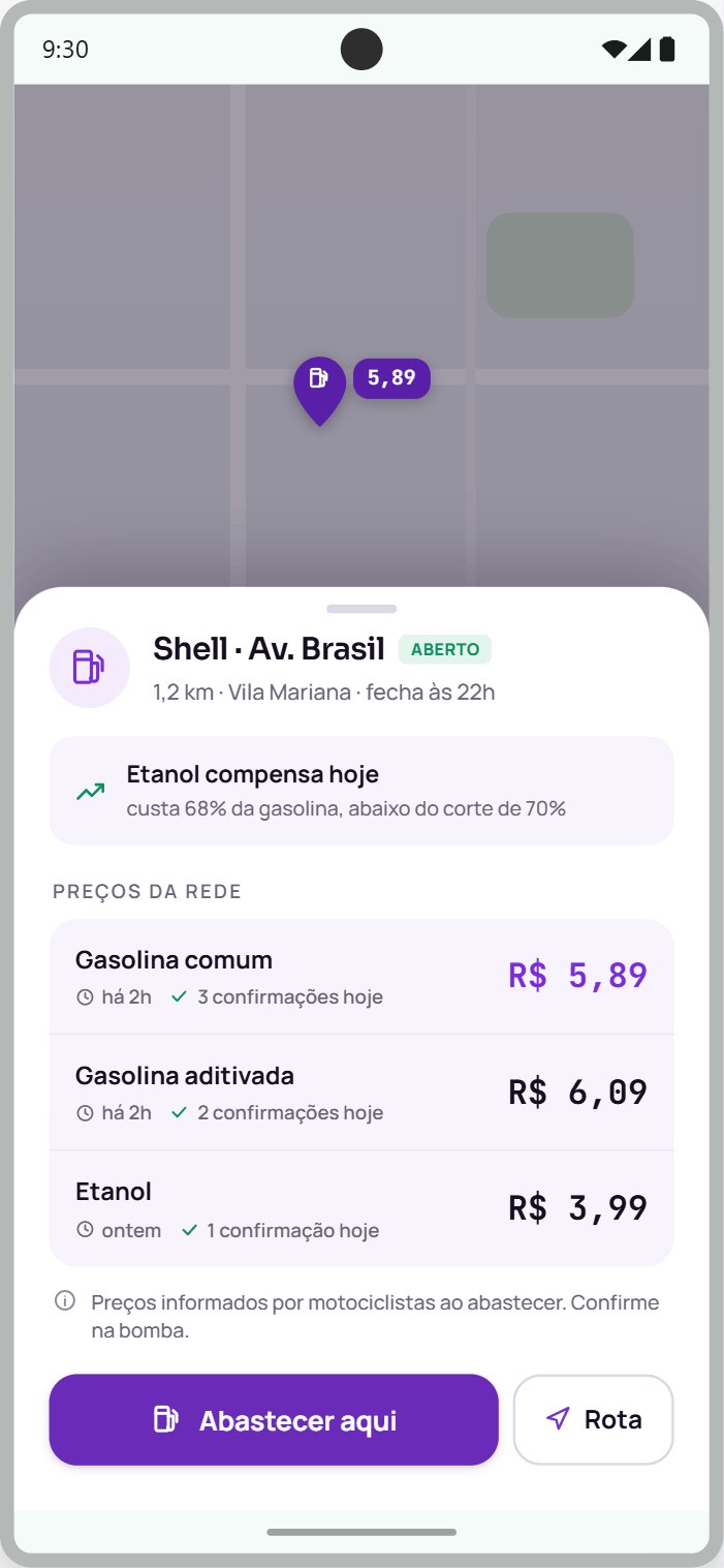 Detalhe do posto no app, com preços da rede por combustível e aviso de que o etanol compensa hoje